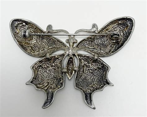 Vintage Carucci Fashion Jewelry Enamel And Rhinestone Butterfly Brooch