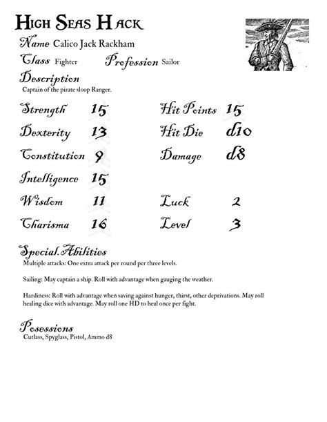 Character Sheet For The High Seas Hack An Osr Pirate Rpg Polyhedral