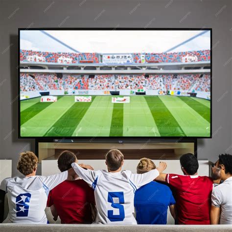 Premium AI Image | friends watching football match on tv togheter in a