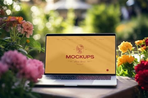 Premium Psd Beautiful Flowers With Laptop