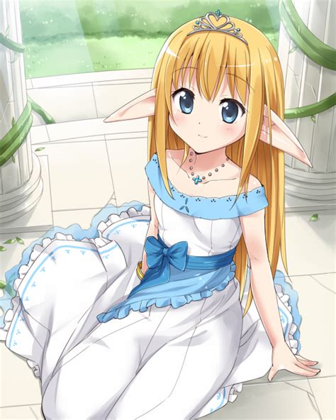 Safebooru 1girl Bad Id Blonde Hair Blue Eyes Blush Dress Elf Jewelry