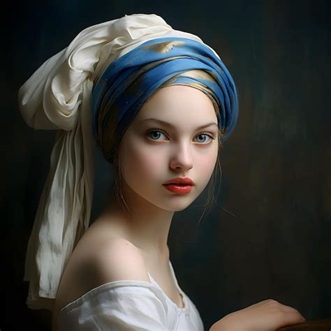 Premium Ai Image Pretty Girl In White Dress In Vermeer Girl In Blue