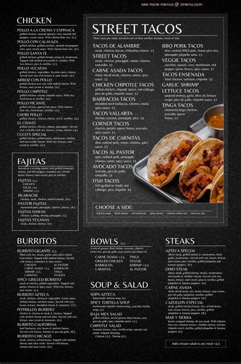 Menu At Azteca Mexican Restaurant And Margarita Bar Mentor