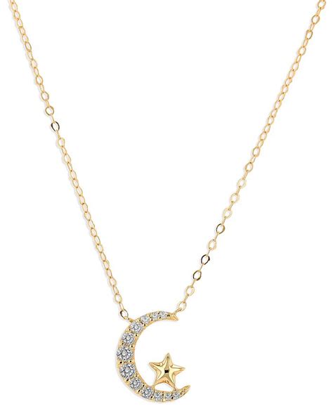 Moon And Meadow 14k Yellow Gold Diamond Moon And Star Pendant Necklace 16