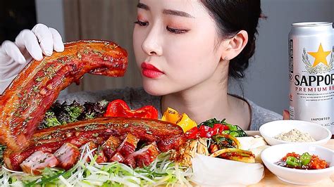 통삼겹살 리얼사운드먹방 Korean Roast Pork Belly Chunk Mukbang Eating Show スモーク