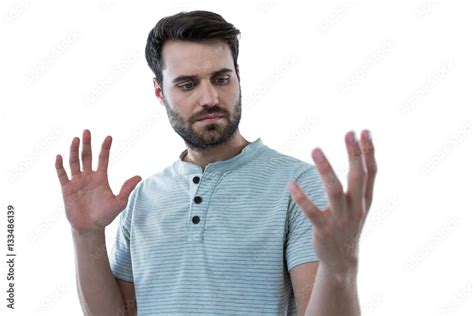 Man Pretending To Hold An Invisible Object Stock Foto Adobe Stock