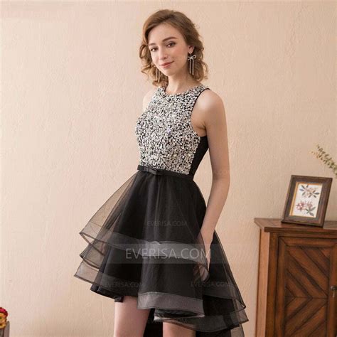 Scoop Neck Sleeveless Sequin Prom Dresses High Low Graduation Dresses