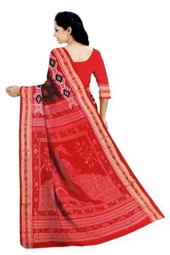 Sambalpuri Cotton Ikat Saree In Blown And Red Color And Pasapali Border