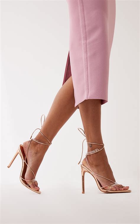 Rose Gold Lace Up Pointed Toe Heeled Sandals Prettylittlething