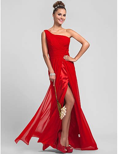 Sheath Column One Shoulder Floor Length Chiffon Bridesmaid Dress With