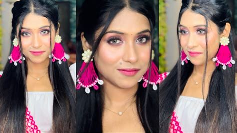 Saraswati Puja Makeup Look White Saree Look Easy Makeup Tutorial