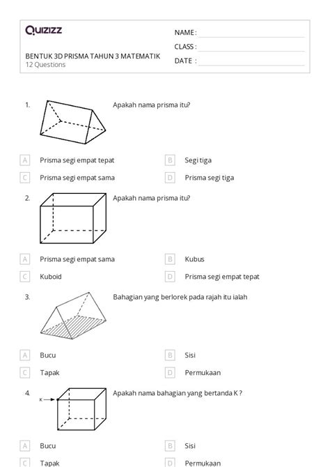 50 Lembar Kerja Bentuk 3d Untuk Kelas 3 Di Quizizz Gratis And Dapat Dicetak