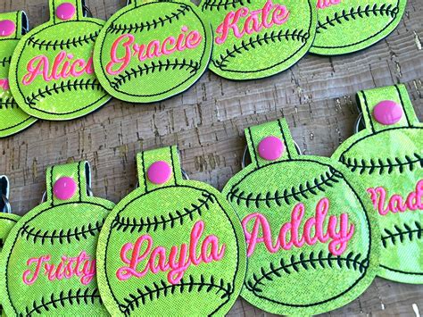 Personalized Softball Keychain Softball Glitter Keychain Bag - Etsy