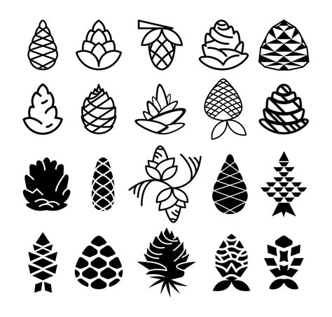 Set Of Black And White Pine Cones Icons 9640236 Vector Art At Vecteezy