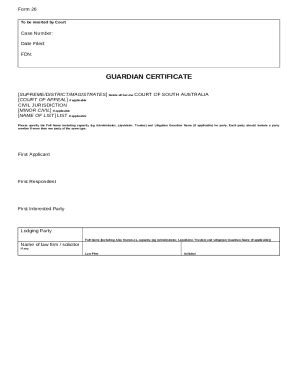 26 Guardian Certificate Courts Sa Gov Au Doc Template PdfFiller