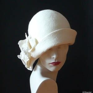 White Felt Hat Felted Hat Cloche Hat White Hat 1920 Hat Art Hat