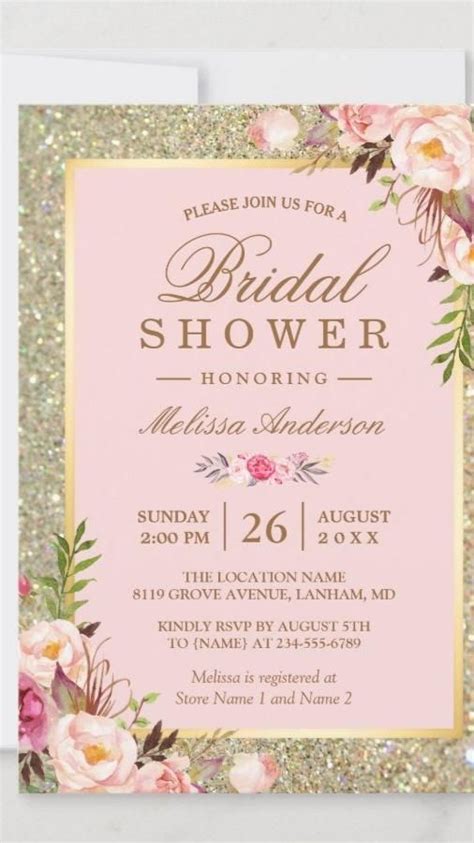 Blush Pink Floral Gold Sparkles Bridal Shower Invitation Zazzle Artofit