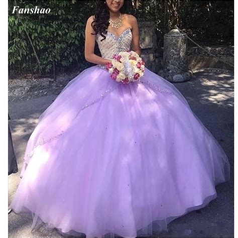 Fanshao Wd Sweetheart Quinceanera Dress Beads Crystals Tulle Ball