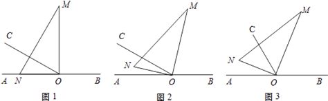 [题目]如图1 O为直线ab上一点 过点o作射线oc ∠aoc 30° 将一直角三角板的直角顶点放在点o处 一边on在射线oa上 另一边om与oc都在直线ab的上方． 1 将图1中的三角板绕