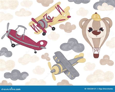 Toy Airplane Clipart, Airplane Clip Art, Vintage Airplanes, Clouds, Biplane Clipart Isolated On ...