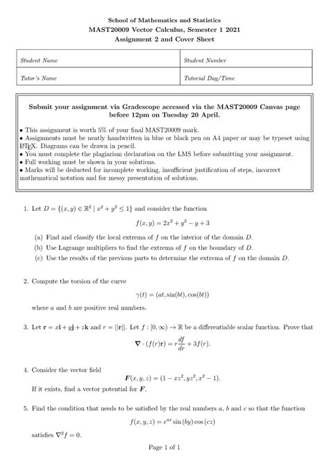 Semester Assignment School Of Mathematics And Statistics