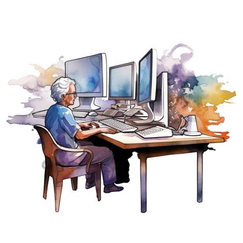 Premium Photo There Is A Man Sitting At A Desk With Two Computer