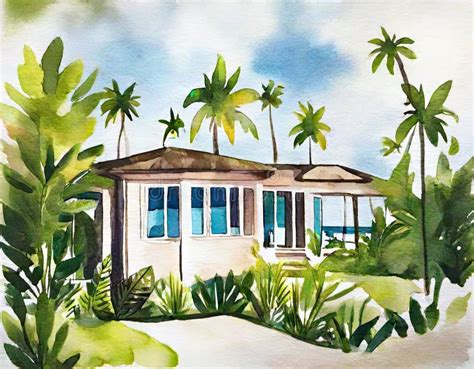 Watercolor of about a Beach House Stock Illustration - Illustration of ...