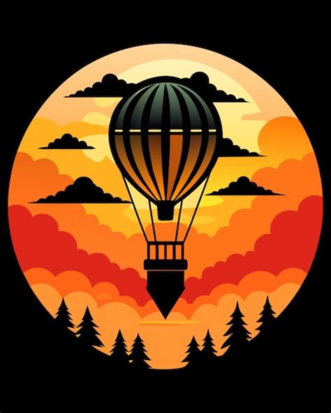 Premium Vector A Hot Air Balloon Black Silhouette In The Sunset