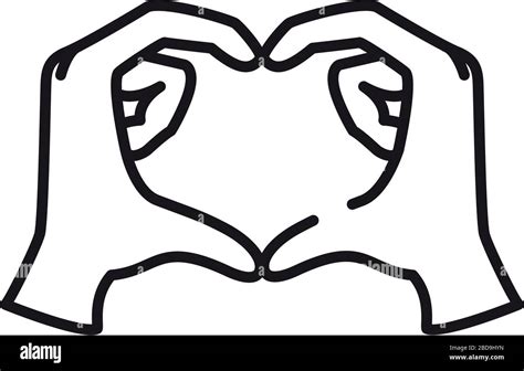 Hands Making Heart Icon Over White Background Line Style Vector