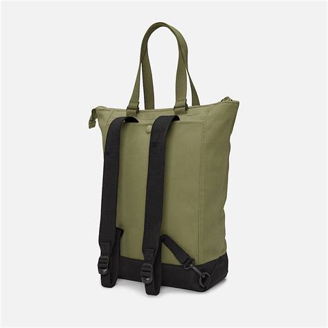 Sac à dos cabas en toile et cuir en vert