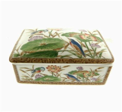 Vintage Bird Floral Porcelain Trinket Box Japan Inch Ebay In