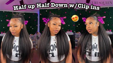 Half Up Half Down Claw Clip Tutorial Using Kinky Straight Clip In