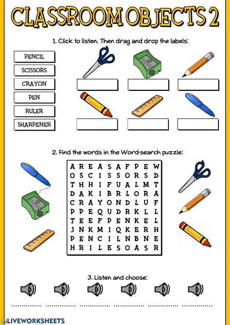 Classroom Objects 2 Interactive Worksheet Objetos Escolares En