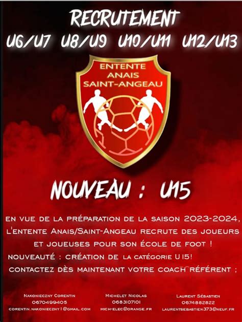 Actualité ECOLE DE FOOT RECRUTE club Football US ANAIS Footeo