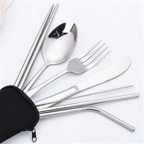 Pcs Premium Cutlery Travel Portable Set Stainless Steel Knife Fork