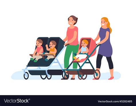 Group Of Moms With Babies In Strollers Happy Vector Image