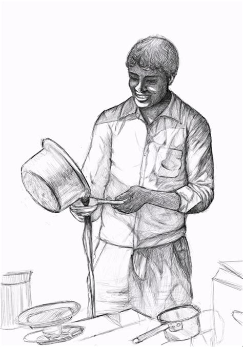 A Drawing Of A Man Pouring Something Into A Pot