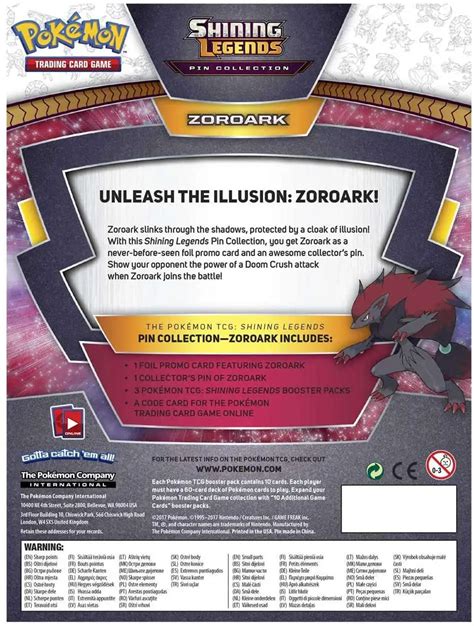 Pokemon Shining Legends Zoroark Pin Collection Box 3 Booster Packs