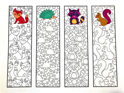 Cute Animal Bookmarks Pdf Coloring Page Fox Hedgehog Raccoon