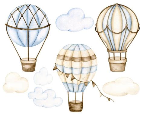 Watercolor Hot Air Balloons Clipart It S A Boy Png Nursery Wall Decor