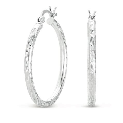 Sterling Silver Diamond Cut Hoop Earrings