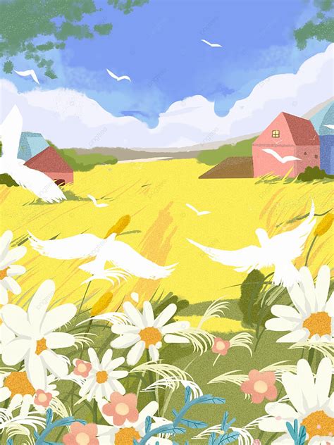 Hand Painted Background Design Of Spring Flower Farm Wallpaper Image ...