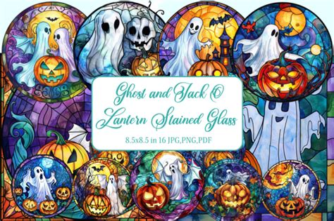 Ghost And Jack O Lantern Stained Glass Graphic By Tshirtado Creative