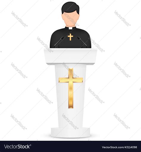 Priest Giving Speech From Tribune Catholic Vector Image