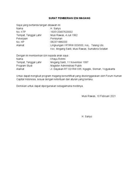 Surat Pemberian Izin Magang 1 Pdf