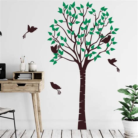 Sticker Mural Bicolore Arbre Fin Aux Oiseaux Wall Art Fr