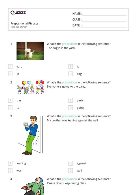 Prepositional Phrases Worksheets For Th Grade On Quizizz Free