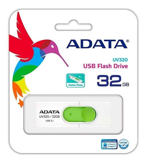 Memoria Adata De Gb Usb Uv Retractil Color Blanco Con Verde