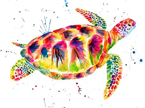 Colorful Sea Turtle Art Print Sea Turtle Art Sea Turtle Etsy