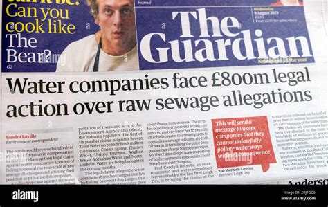 Water Companies Face £800 Legal Action Over Raw Sewage Allegations Guardian Newspaper Headline